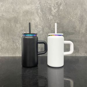 Vaso de acero inoxidable Mason Jar de 16 oz con asa y tapa, pajita, chapado en arcoíris, vaso de acero inoxidable al vacío de 16 oz con asa - Product Image 3