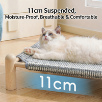 Lit surélevé pour chat en bois de pin, hamac respirant en faux sisal, lit de marche, tapis amovible et lavable, mobilier d'intérieur pour animaux de compagnie
