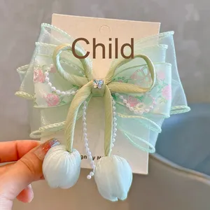 Nuevo diseño bordado flor niños niñas pelo lazo <span class=keywords><strong>Clips</strong></span> Bowknot cinta horquillas pasadores accesorios para el cabello - Product Image 4