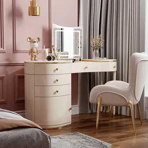 Aiyi Luxury Dressing Table Vanity Dresser Mesa de Maquiagem Branca com Espelho LED Mobiliário Quarto Conjuntos Mesa de Estudo Moderna