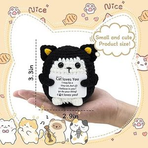 Poupée chaton au crochet, <span class=keywords><strong>chat</strong></span> <span class=keywords><strong>de</strong></span> dessin animé, tricoté en laine, pur fait main, chaton noir optimiste et positif, RY-DW-067 - Product Image 4