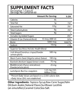 Cápsulas de Alimentos con Extracto de Musgo Irlandés, Alga Marina, Raíz de <span class=keywords><strong>Bardana</strong></span> y Semilla de Comino Negro, 60 Cápsulas por Botella, OEM - Product Image 2