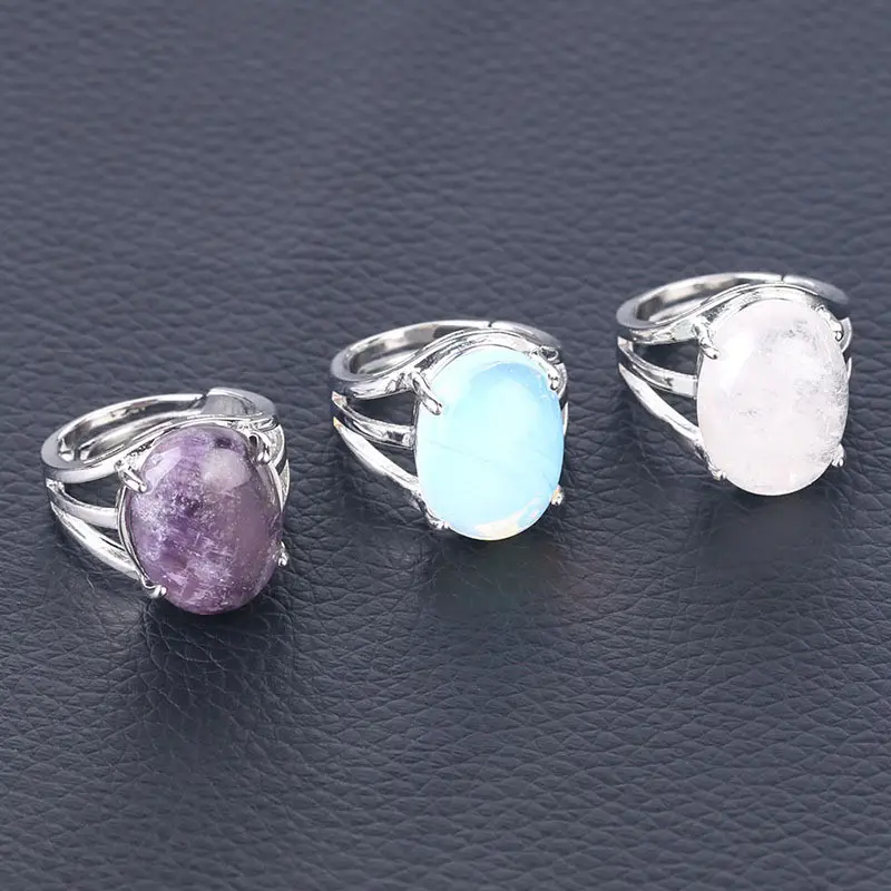 Anelli di pietra naturali ovali di gioielli caldi di vendita anelli di quarzo rosa di cristallo opale turchese per le donne