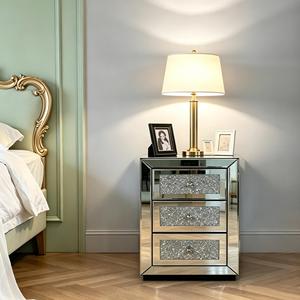3-Drawer <b>Mirrored</b> Nightstand Bedside <b>Table</b> Glass Accent End <b>Table</b> Silver - Product Image 2