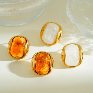 Modernos Pendientes Geométricos de Resina con Baño de Oro de 18K y Acero Inoxidable 304, Estilo Simple para Uso Diario de Mujeres - Product Image 1