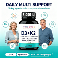 Superalimento para la Salud, Cápsulas de Vitamina D3 K2 5000 UI para Adultos, con Magnesio B6, Zinc y Quercetina, para Energía, Sistema Inmunitario y Salud Muscular