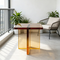 Moderner Luxus Bernsteinfarbener Acryl-Beistelltisch Minimalistischer Quadratischer Transparenter Premium PMMA Couchtisch für Wohnzimmer
