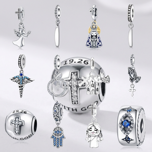 <b>Cute</b> White Brass Cross Angel Zircon Charms Exquisite Religious Style Unisex DIY Jewelry Pendant Set - Product Image 1