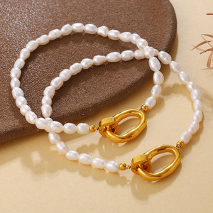 Freshwater Pearl <b>Bracelet</b> And Necklace <b>Set</b> With Gold OT Buckle For Women Party Jewelry Elegant Light Luxury Style - Product Image 3