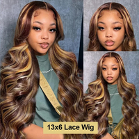 Pelucas de Cabello Humano con Ondas Corporales Color Miel con Reflejos, Pelucas Frontales de Encaje Completo 13x4, Cabello Humano con Encaje HD, Peluca con Reflejos Rubios Marrones