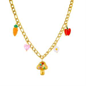 Nouveau collier en acier inoxydable imperméable à l'eau avec pendentif en forme de champignon, motif de dessin animé d'été, sans ternissement, plaqué or 18 carats - Product Image 6