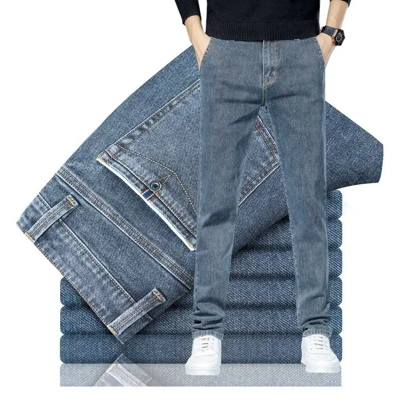 2023 novos homens jeans esticar magro perna reta negócio formal homens casuais jeans soltos