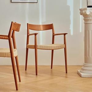 Silla Oar de Madera de Cerezo con Asiento de Ratán, Silla de Comedor Estable para Adultos - Product Image 2