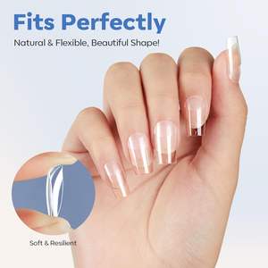 Modèles d'ongles courts carrés préformés en acrylique souple, <span class=keywords><strong>faux</strong></span> ongles, <span class=keywords><strong>faux</strong></span> ongles transparents, kit d'extension complet à presser, manucure DIY - Product Image 4