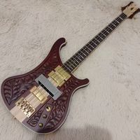 Guitare basse électrique R-Brand R10 sculptée à 4 cordes, finition érable mat, micros H-H, corps en acajou, touche en palissandre, dorée