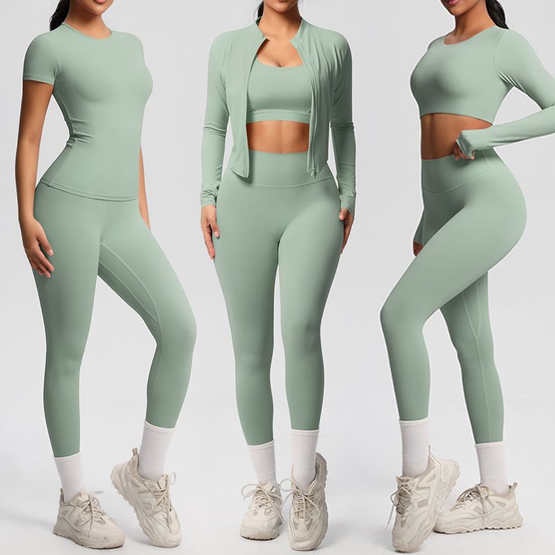 Yoga Sets Custom logo Women's High Waist Yoga Leggings 7-Piece Set Breathable Seamless Solid Pattern Gym Workout Apparel