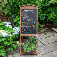 Support à fleurs vintage sur pied avec petit tableau noir en bois massif 122 cm – Panneau publicitaire pour cafés, restaurants et boutiques