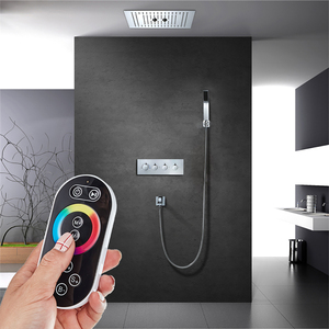 Ensemble de <span class=keywords><strong>douche</strong></span> thermostatique HIDEEP finition chrome carré, montage mural/plafond, eau chaude/froide, télécommande, robinet de <span class=keywords><strong>douche</strong></span> LED - Product Image 1