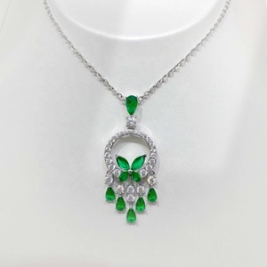Precio de fábrica, collar personalizado vintage de plata 925 con esmeralda, regalo elegante, colgantes de sonrisa de moda coreana para mujer con circonitas. - Product Image 2