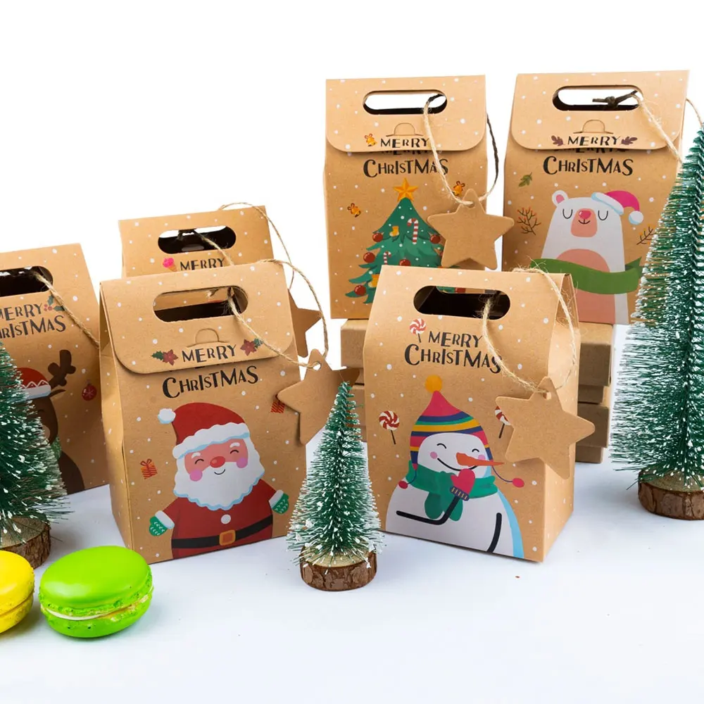 Frohe Weihnachten Schneemann Kraft papier Haus Griff Cookie Sweet Packaging Box Boxen für Neujahr Holiday Party Decor