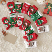 Chaussettes de Noël chaudes et épaisses en polaire corail, motif jacquard dessin animé, chaussettes rouges