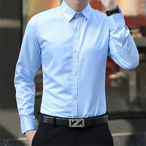 Einfarbige schlanke Langarm Freizeit anzug Business Shirt lässige Herren bekleidung Hemden für Männer