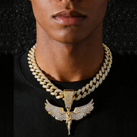 Nouveau Collier Pendentif Aile d'Ange en Acier Inoxydable pour Homme, Style Hip-Hop Tendance, Entièrement Sertie de Zircons, pour l'Europe et les États-Unis