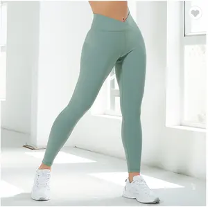 Leggings para mulheres, roupa de treino de ioga e levantamento de bunda para mulheres, com logotipo personalizado, controle de barriga e cintura cruzada, para corrida ao ar livre e ioga, roupa respirável para exercícios