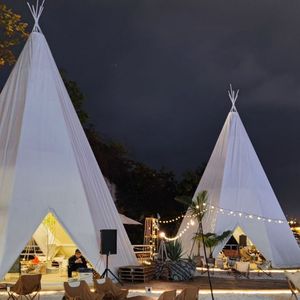 Outdoor Large Tipi Tent <b>Canvas</b> Steel <b>Frame</b> Quick Opening Four Season Waterproof UV Resistance Wedding Party Use - Product Image 1