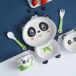 Adorable vaisselle en fibre de bambou pour enfants, assiette biodégradable avec fourchette à soupe pour enfants - Product Image 2