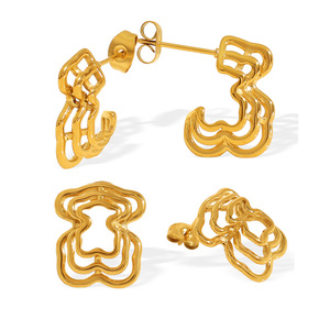 Geometric Gold <b>Stud</b> Earrings Hollow Design <b>Titanium</b> Steel Unisex Fashion Jewelry - Product Image 5