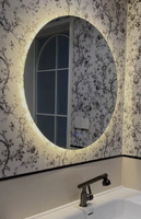Miroir de salle de bain rond mural à écran tactile éclairé anti-buée avec LED pour fixation murale