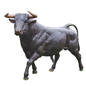 야외 실물 크기 청동 스페인 황소 동상 황동 동물 정원 조각