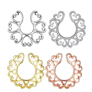 Conjunto de joyas de pezón sin perforación en forma de corazón con escudo de pezón y anillos perforadores de pecho para mujer