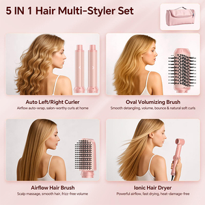 Ensemble de brosses à air chaud <span class=keywords><strong>5</strong></span> en 1, brosse sèche-cheveux professionnelle à double conduit haute vitesse, brosse volumisante en céramique à ions négatifs, boucleur, lisseur - Product Image 2