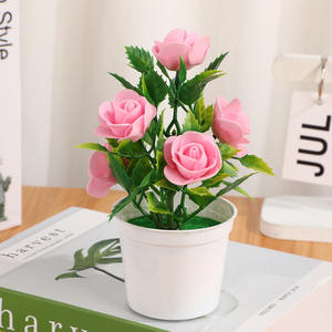 Plante artificielle en pot <span class=keywords><strong>de</strong></span> <span class=keywords><strong>rose</strong></span> en plastique, décoration créative pour la <span class=keywords><strong>maison</strong></span>, verdure, paysage, fausse plante en pot, ornement - Product Image 5