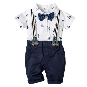 Ensemble bébé garçon été : barboteuse imprimé ancre, short et chapeau - Product Image 2
