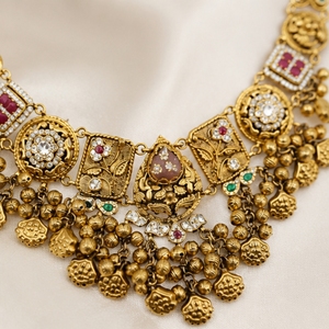 Exquisite Antique 925 Silver Choker <b>Necklace</b> Set with <b>Ruby</b> Emerald Accents Traditional Indian Bridal Jewelry Bhavsar-Party Gift - Product Image 3