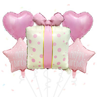 Kit de ballons en aluminium rose pour cadeau, 5 pièces, ensemble de ballons en forme de nœud, d'étoile et de cœur, décoration pour fête de naissance, anniversaire, fournitures en vrac, CE/CPC