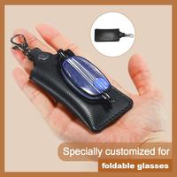 Étui à lunettes en cuir léger de poche - Sac de rangement pliable pour lunettes, porte-clés, étui à lunettes pliable pour le transport quotidien