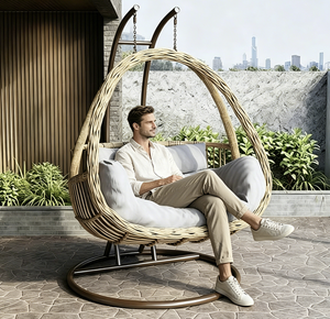 Chaise suspendue en rotin tressé, simple ou <span class=keywords><strong>double</strong></span>, pour jardin, terrasse, mobilier d'extérieur, balançoire de loisirs – Vente chaude directe usine - Product Image 2