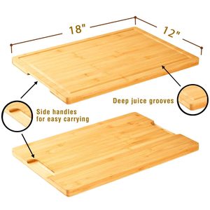 Planche à découper en bambou 18x12 pouces avec rainures profondes pour le jus et poignées latérales pour une utilisation en cuisine - Product Image 1
