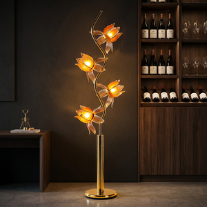 Wholesale 4-Head Lotus Accent <b>Floor</b> <b>Lamp</b>, S-curve Golden Frame, Acrylic Petal Shade, Warm Glow for Villa Interior Styling - Product Image 1
