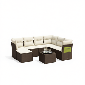 Conjunto de Sofá de Jardín de Ratán Marrón con Cojines de Espuma de Alta Densidad, Muebles de Exterior de Diseño Contemporáneo, Resistentes al Agua y a los Rayos UV, de PE - Product Image 1