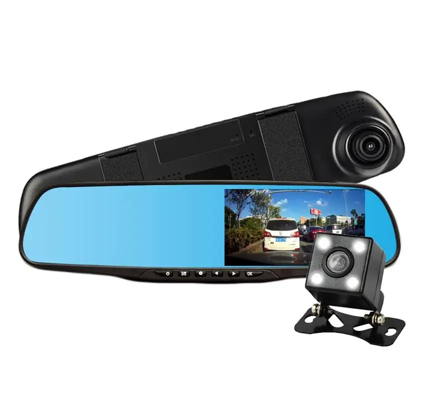 Car Dash Camera Video Recorder Rearview Mirror 4.3 Inch FHD 1080P Dual Lens With Rear Camera DVR