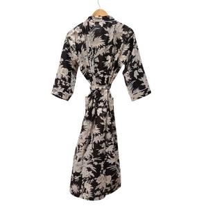 Kimono con Diseño de Hojas, Algodón con Estampado Floral Hecho a Mano, Transpirable, Manga Larga, Ropa de Dormir, Pareo Étnico para Mujer - Product Image 1