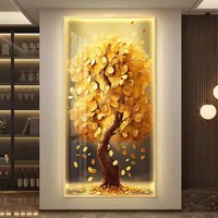 Art mural LED de luxe Arbre de Vie doré, imprimé sur toile orné de diamants, décoration de salon, style islamique moderne