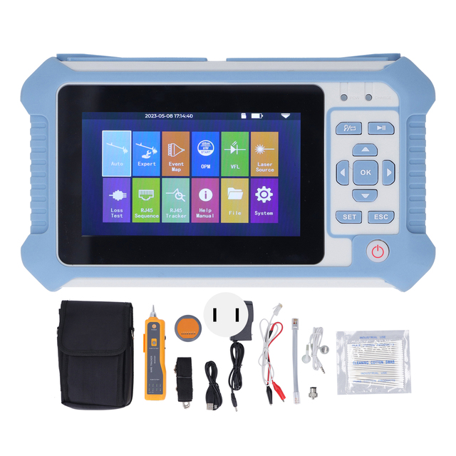 Optical Time Domain Reflectometer OTDR 9 in 1 Optical Power Meter VFL RJ45 Tester Tool US Plug 100-240V