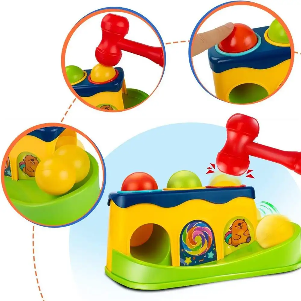 समटॉय हॉट सेल बच्चों शैक्षिक प्लास्टिक नॉच कलर बॉल टॉय पिलिंग प्लेटफॉर्म हैमर बेबी खिलौने