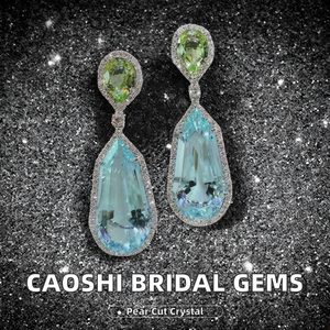 Pendientes de Boda Personalizados en Azul Marino y Verde, Hechos a Mano, con Cristales Grandes de Zirconia, Nuevo Diseño Geométrico Irregular, Románticos y a la Moda - Product Image 2